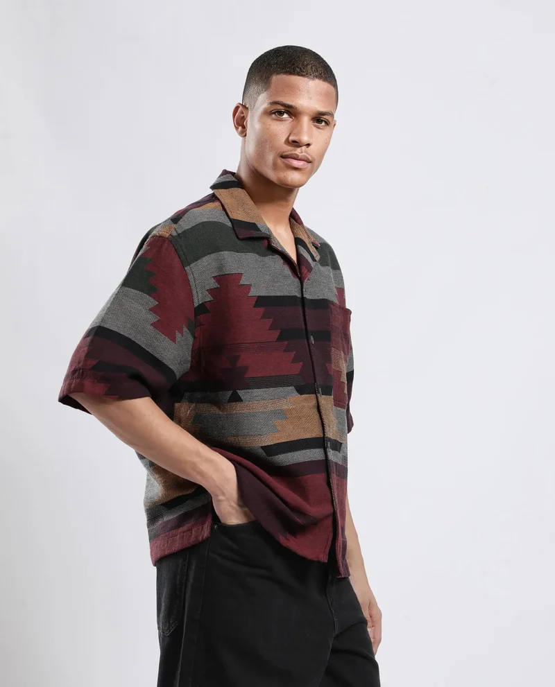 Rare Rabbit Men's Jacquard Boxy Fit Shirt