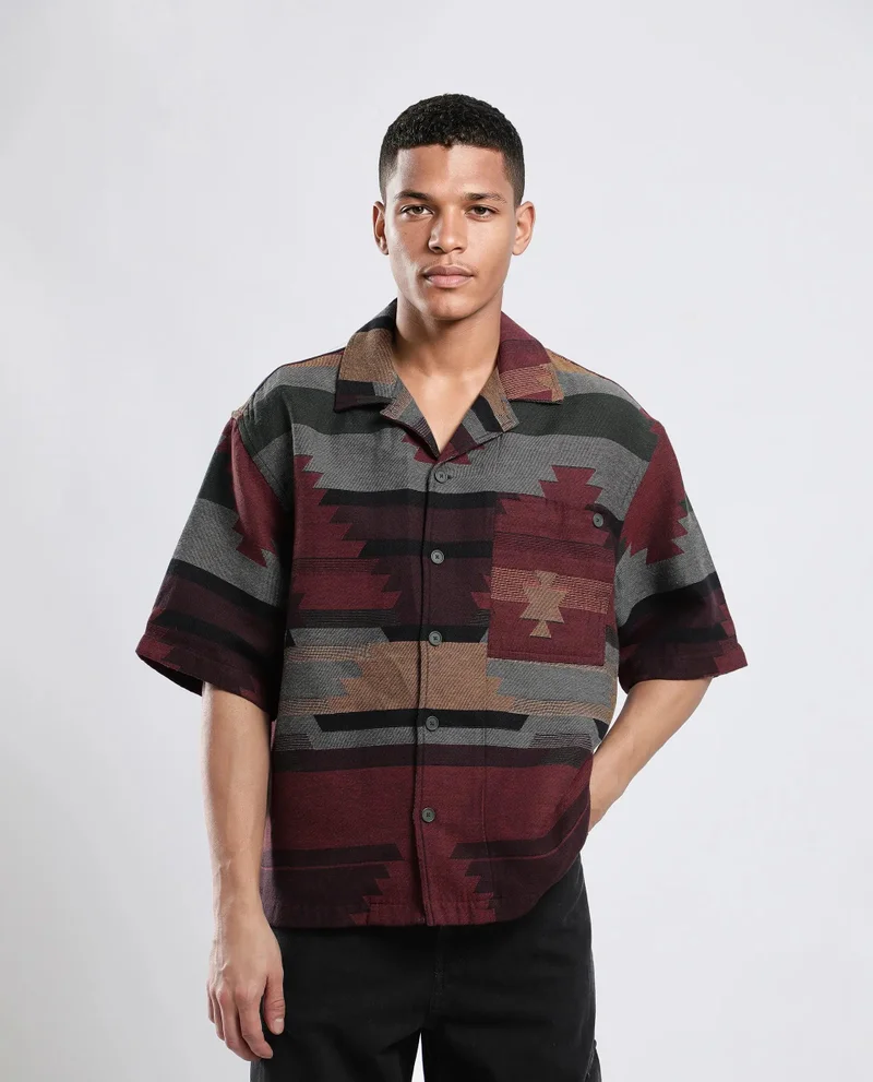 Rare Rabbit Men's Jacquard Boxy Fit Shirt
