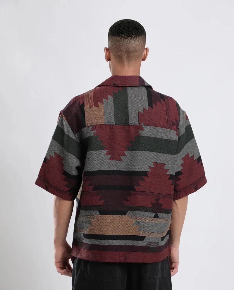 Rare Rabbit Men's Jacquard Boxy Fit Shirt