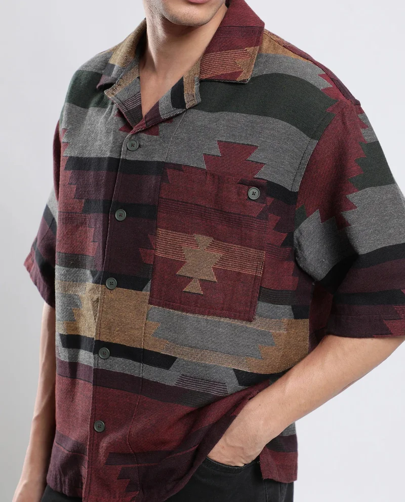 Rare Rabbit Men's Jacquard Boxy Fit Shirt