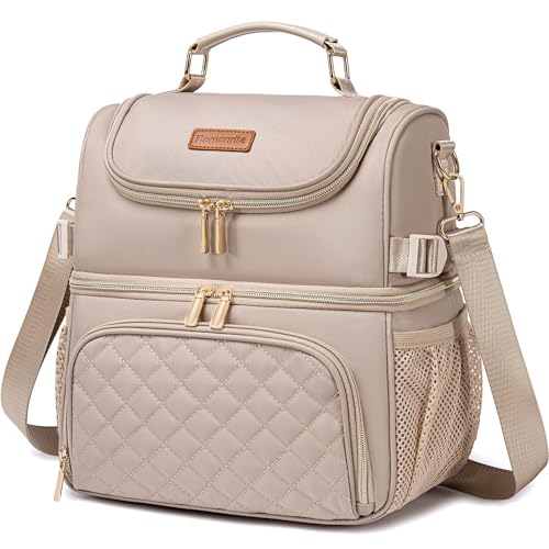 Romenrita Lunch Bags for Women,Dual Compartment Lunch Box Lunch Bag for Work,Leakproof Lunch Cooler Large Insulated Lunchbox for Adult for Women Men, Lunchbag for Picnic Beach (Khaki) - Image 1