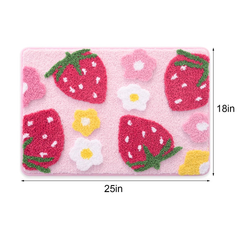 Anybar Pink Bathroom Rugs Cute Strawberry Flower Bath Mat Bathroom Accessories, Funny Colorful Non Slip Floor Bath Rug Machine Washable Bathmat Soft Microfiber Carpet for Shower, Bathtub (18x25 inch) - Image 2