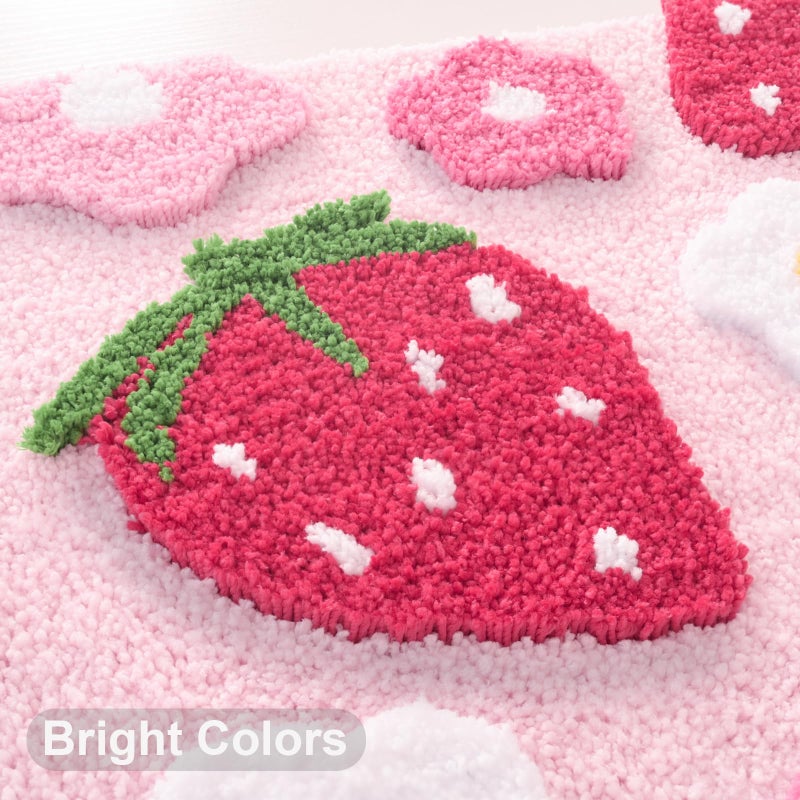 Anybar Pink Bathroom Rugs Cute Strawberry Flower Bath Mat Bathroom Accessories, Funny Colorful Non Slip Floor Bath Rug Machine Washable Bathmat Soft Microfiber Carpet for Shower, Bathtub (18x25 inch) - Image 3