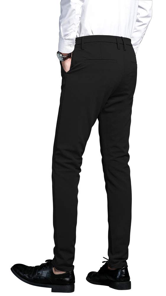 Plaid&Plain Men's Stretch Dress Pants Slim Fit Skinny Suit Pants 7101 Black 38W30L - Image 2