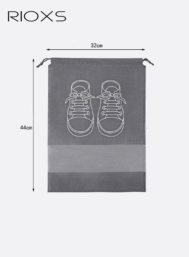 RIOXS 10 PCS Travel Shoe Bags, Shoe Organizer Pouch Storage with Dual Drawstring Closure and Clear Window, Dust-proof Non-Woven String Bags for Travel Trip Carrying Packing, Grey - Image 2