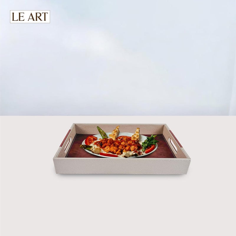 LEART Leather Serving Tray – Serving Tray with Handles | Home, Office, Restaurant | Appetizer, Food, Snack, Dessert Platter | Trays Serving Set (Cream 2) - Image 3