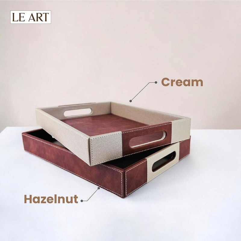 LEART Leather Serving Tray – Serving Tray with Handles | Home, Office, Restaurant | Appetizer, Food, Snack, Dessert Platter | Trays Serving Set (Cream 2) - Image 5