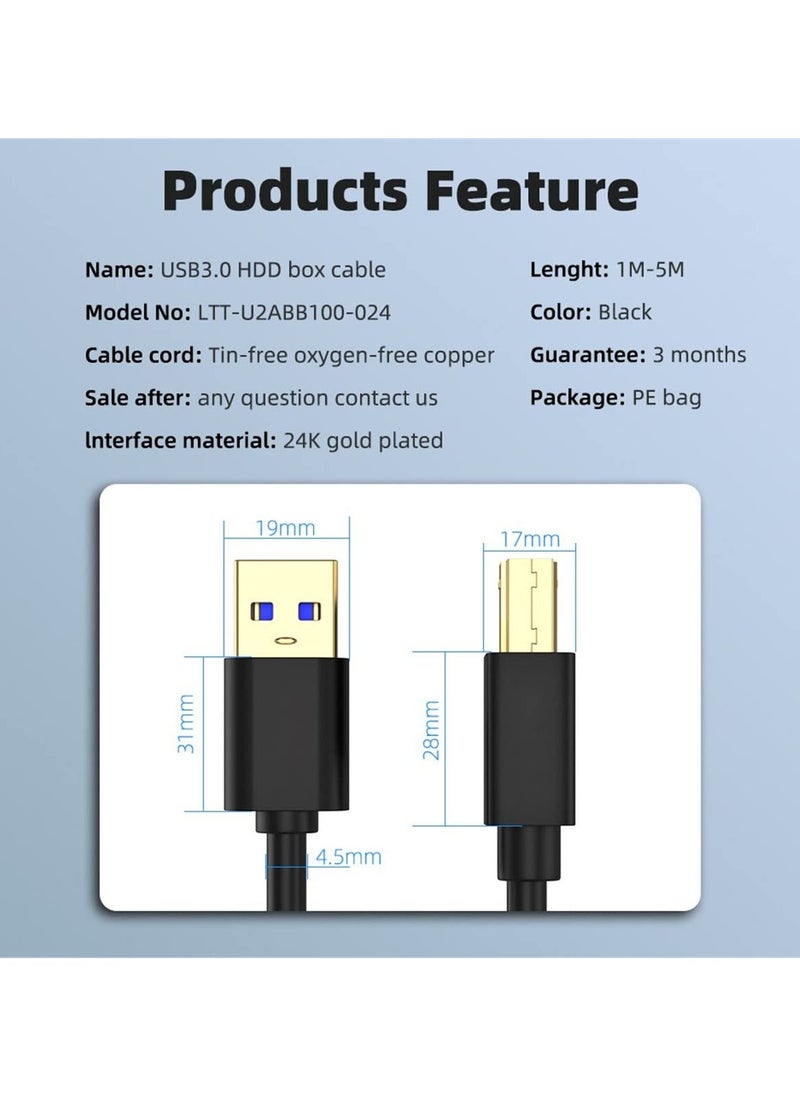 USB 3.0 Type A to Type B Male Cable for Printer Cord - 3m/10ft