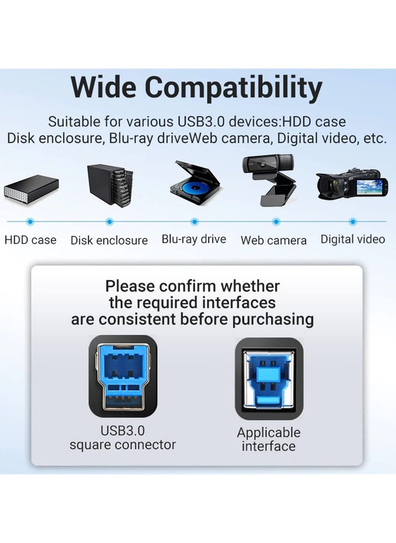USB 3.0 Type A to Type B Male Cable for Printer Cord - 3m/10ft