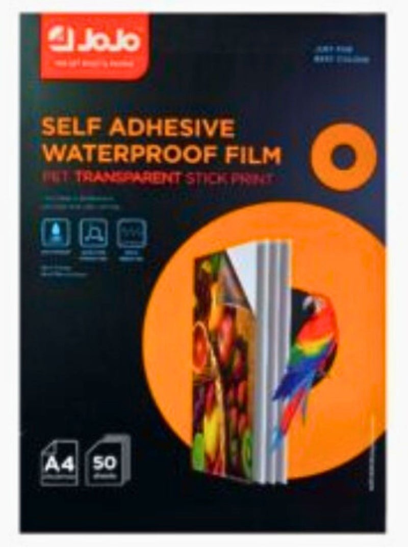 JOJO 50-Piece Self Adhesive Clear Sticker Waterproof Inkjet Printing Film A4 - Image 1
