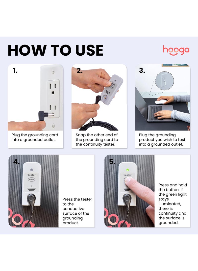 hooga Hooga Grounding Tester, Continuity Tester for Grounding Mats, Sheets, Pads, Blankets, Pillow Cases. Universal 15 Foot Grounding Cord. Use to Test Effectiveness of Earth Connected Products.  - Image 3