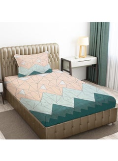 IVAZA IVAZA Floral Print 144 TC Ezyption Cotton Single Size Bed Sheet with 1 Pillow Covers Breathable Wrinkle Free and Soft Touch Cream Green 