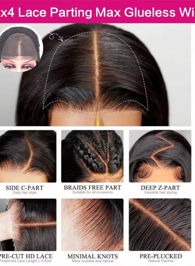 LOOKEYEME 28 Inch Glueless Wigs Human Hair Pre Plucked Pre Cut 6x4 Straight Lace Front Wigs Human Hair Wigs for Women 180% Density No Glue bye-bye Knots HD Lace Closure Wigs 100% Human Hair - Image 3