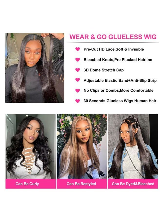 LOOKEYEME 28 Inch Glueless Wigs Human Hair Pre Plucked Pre Cut 6x4 Straight Lace Front Wigs Human Hair Wigs for Women 180% Density No Glue bye-bye Knots HD Lace Closure Wigs 100% Human Hair - Image 2