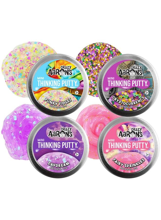 Matty's Toy Stop Crazy Aaron'S Putty Mini Tins Funky Fidget Daydream Cryptocurrency & Fairy Sprinkles Gift Set Bundle 4 Pack (13.3G Each) - Image 1