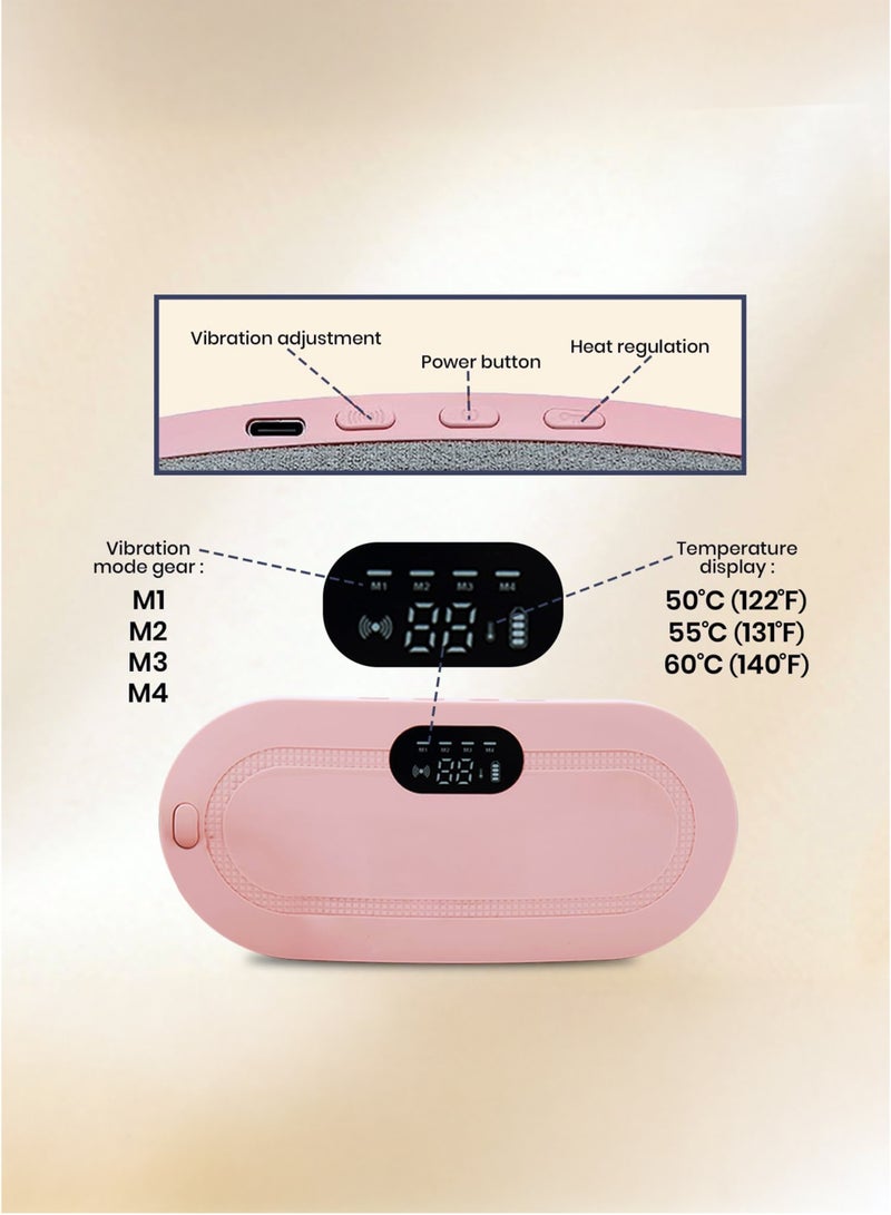 Generic Menstrual Heating Pad – Portable and Cordless Period Therapeutic Heat Belt with 3 Adjustable Heating Temperature and 4 Vibration Modes for Dysmenorrhea Menstrual Period Cramps Relaxation Comfort and Support – Abdominal, Back, Belly and Stomach Cramp, Discomfort and Tension Relief – Perfect Gift for Women, Pink  - Image 4