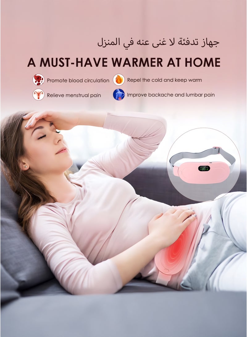 Generic Menstrual Heating Pad – Portable and Cordless Period Therapeutic Heat Belt with 3 Adjustable Heating Temperature and 4 Vibration Modes for Dysmenorrhea Menstrual Period Cramps Relaxation Comfort and Support – Abdominal, Back, Belly and Stomach Cramp, Discomfort and Tension Relief – Perfect Gift for Women, Pink  - Image 2