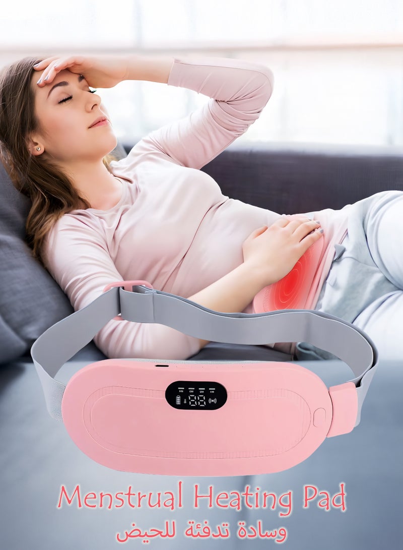 Generic Menstrual Heating Pad – Portable and Cordless Period Therapeutic Heat Belt with 3 Adjustable Heating Temperature and 4 Vibration Modes for Dysmenorrhea Menstrual Period Cramps Relaxation Comfort and Support – Abdominal, Back, Belly and Stomach Cramp, Discomfort and Tension Relief – Perfect Gift for Women, Pink  - Image 1