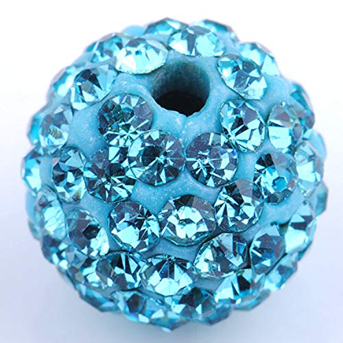 RUBYCA Pave Czech Crystal Disco Ball Clay Beads fit Shamballa Jewelry (100pcs, 10mm, Aquamarine Blue) - Image 1
