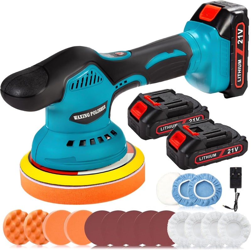 Cordless Polisher Machine Kit, 6 Variable Speeds Car Polisher With 2 Batteries And Charger, Electric Polisher Car Buffer Polisher Waxer Kit, For Car Sanding Polishing/Home Cleaning - Image 1