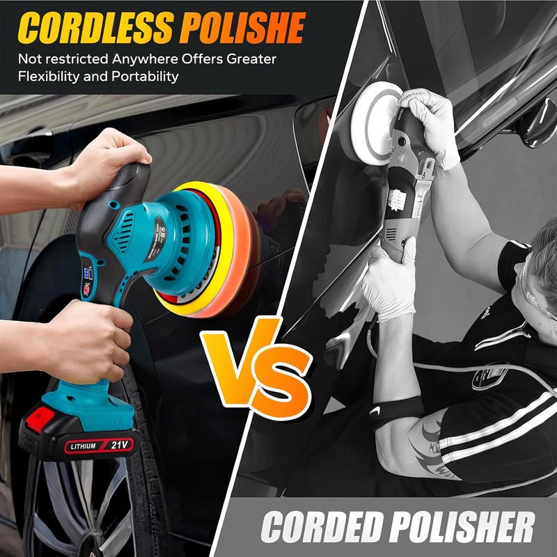 Cordless Polisher Machine Kit, 6 Variable Speeds Car Polisher With 2 Batteries And Charger, Electric Polisher Car Buffer Polisher Waxer Kit, For Car Sanding Polishing/Home Cleaning - Image 4