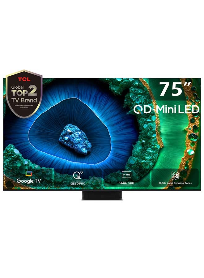 Television 75 Inch Smart TV 4K QD-Mini LED HDR Google TV, 3500nits, ONKYO 2.2.2ch, 144Hz VRR+240Hz DLG, Imax Enhanced, Ultra-slim Design - 1 Year Warranty (2024 Model) 75C855 Black 75C855 Black