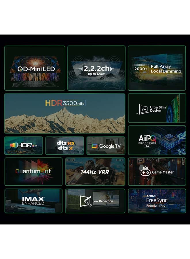 TCL Television 75 Inch Smart TV 4K QD-Mini LED HDR Google TV, 3500nits, ONKYO 2.2.2ch, 144Hz VRR+240Hz DLG, Imax Enhanced, Ultra-slim Design - 1 Year Warranty (2024 Model) 75C855 Black 75C855 Black - Image 2