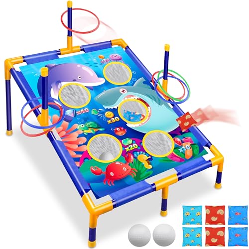 Toyk 3-in-1 Bean Bag Toss Game Toy,Outdoor Toss Game with Stand for Ring Toss,Bean Bags & Balls, Family Party Supplies for Kids,Birthday for Boys,Toddlers Ages 3 4 5 6 Years Old - Image 5