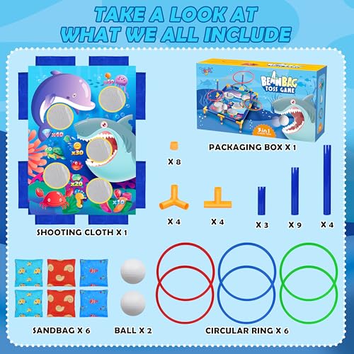 Toyk 3-in-1 Bean Bag Toss Game Toy,Outdoor Toss Game with Stand for Ring Toss,Bean Bags & Balls, Family Party Supplies for Kids,Birthday for Boys,Toddlers Ages 3 4 5 6 Years Old - Image 3