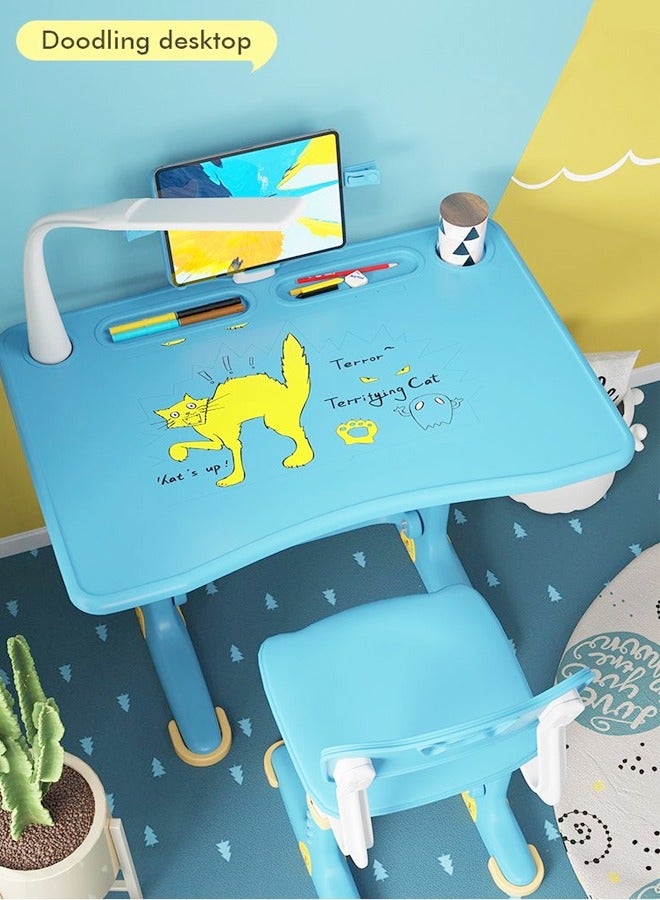 فاشون هوم تصميم مريح حديث قابل للتعديل ارتفاع كرسي مكتب الطالب مع مصباح درج التخزين وحامل الكتاب دراسة القراءة والرسم محطة عمل طاولة مكتب وكرسي مجموعة أثاث الأطفال 70x45.5x70 و 34x37x72 سم  - Image 4