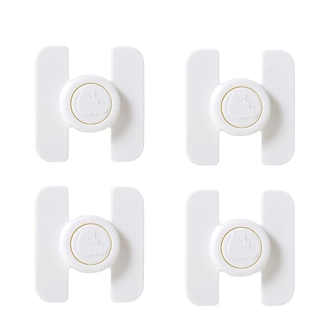 LUVINA Furniture Safety Locks for Kids, Dudu Bear Child Safety Drawer Lock Refrigerator Lock Water Dispenser Safety Lock Anti-Open Child Safety Locks for Cabinet, Cupboards, Fridge (White, Pack of 4) - Image 1