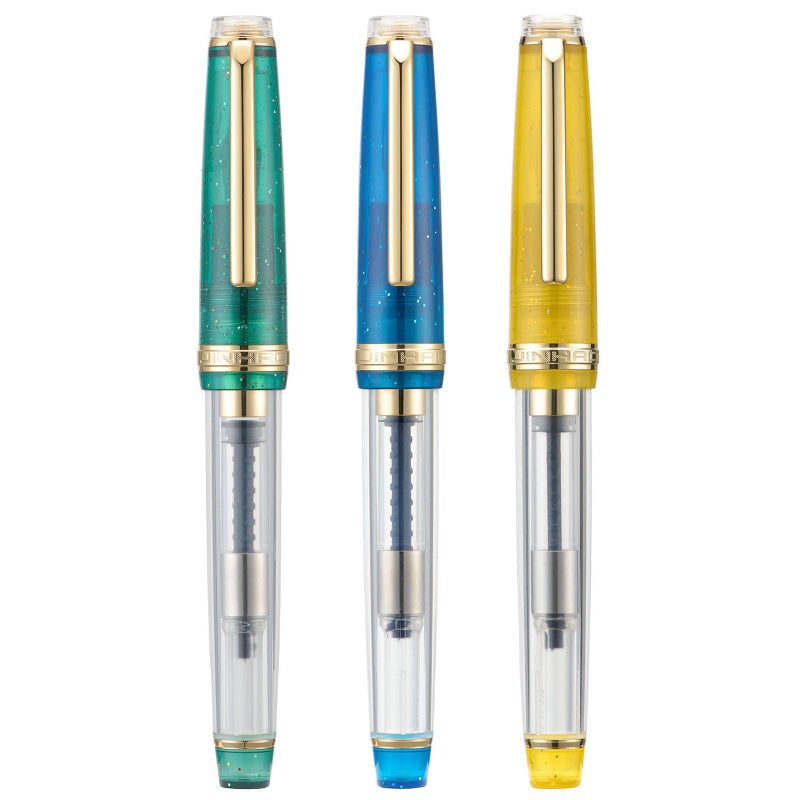 Lanxivi Set of 3 Jinhao 82 Fountain Pens Transparent Starry Sky Color Acrylic Medium Point Gold Trim with Converter - Image 2