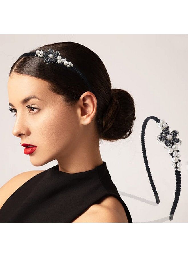 TCOTBE 2 Pack Rhinestone Hair Accessories Crystal Headband Shiny Butterfly Flowers Hair Headbands Vintage Parties Hair Accessory Sparkly Beaded Hair Hoops Jewelry Pearl Headbands For Women - Image 4