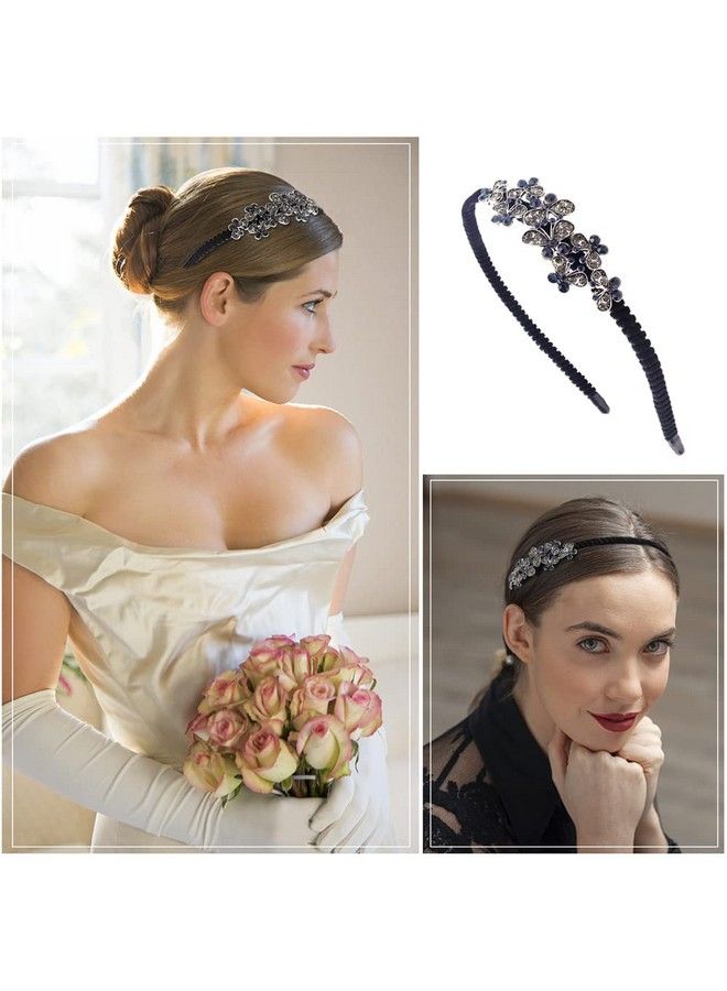 TCOTBE 2 Pack Rhinestone Hair Accessories Crystal Headband Shiny Butterfly Flowers Hair Headbands Vintage Parties Hair Accessory Sparkly Beaded Hair Hoops Jewelry Pearl Headbands For Women - Image 5