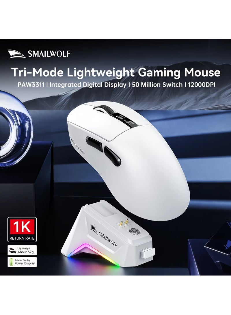 SMAILWOLF M6 Wireless Bluetooth Gaming Mouse Tri Mode PAW3311 Sensor 12000dpi With Charging Base Screen BT/2.4Ghz/Wired, for PC/MAC - Image 5