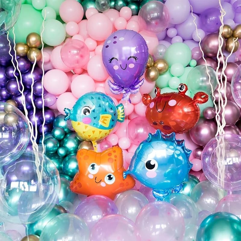 Atpata Funky 5pcs Aquatic Theme Foil Balloons Set - Starfish, Seahorse, Octopus, Crab, and Fish Shapes - For Underwater Ocean Party Decorations for unisex Kids Birthday Celebrations - Image 2