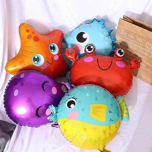 Atpata Funky 5pcs Aquatic Theme Foil Balloons Set - Starfish, Seahorse, Octopus, Crab, and Fish Shapes - For Underwater Ocean Party Decorations for unisex Kids Birthday Celebrations - Image 4