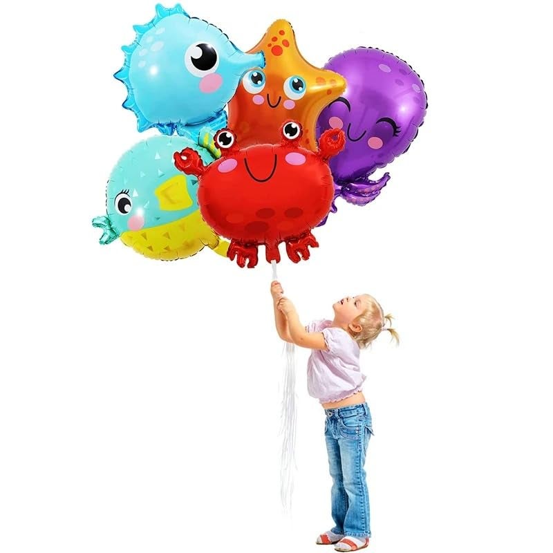 Atpata Funky 5pcs Aquatic Theme Foil Balloons Set - Starfish, Seahorse, Octopus, Crab, and Fish Shapes - For Underwater Ocean Party Decorations for unisex Kids Birthday Celebrations - Image 5