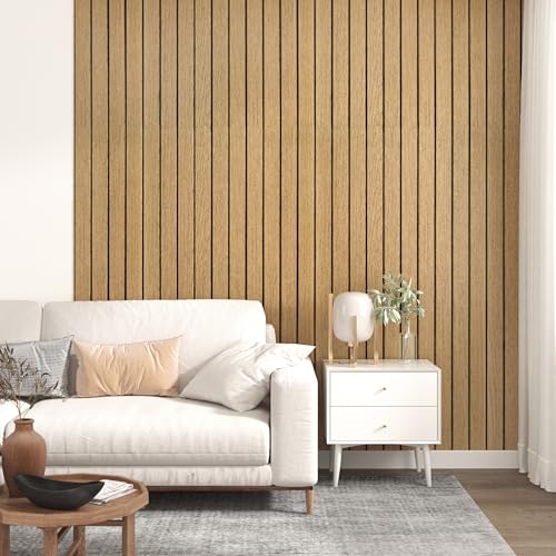 STICKEEP Brown Peel and Stick Wood Panels 3D Textured Acoustic Faux Wood Wall Slat Panel Self Adhesive Soundproof Walnut Wooden Slatted Panel Wallpaper for Bedroom Ceiling Office Studio 11.8"x118" - Image 2