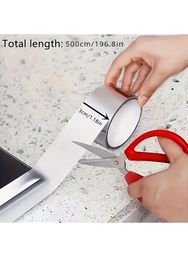1 Roll Silvery Grey Laminated Lithium Foil Seam Sticker Kitchen Oil Proof Stove Gap Fireproof High Temperature Resistant Waterproof - Image 3