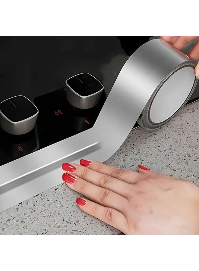 1 Roll Silvery Grey Laminated Lithium Foil Seam Sticker Kitchen Oil Proof Stove Gap Fireproof High Temperature Resistant Waterproof - Image 2