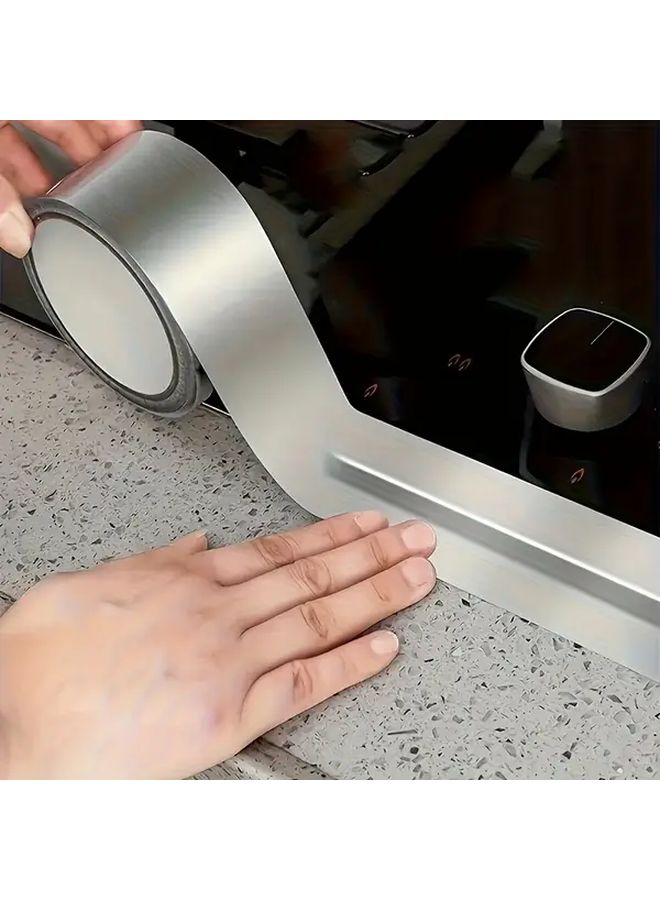 1 Roll Silvery Grey Laminated Lithium Foil Seam Sticker Kitchen Oil Proof Stove Gap Fireproof High Temperature Resistant Waterproof - Image 1