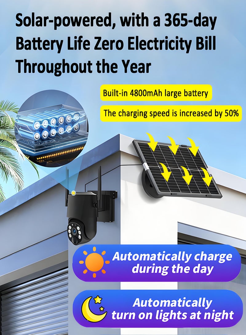 FUREUL 4MP Wireless Solar Camera Security Camera Outdoor Surveillance Camera CCTV Camera 4K HD Waterproof IP65 340 Pan Rotation High Precision PIR Cam Surveillance Camera Built in Battery Outdoor Monitoring without Electricity and Internet - Black, WIFI (Package with 64GB TF Card) - Image 3