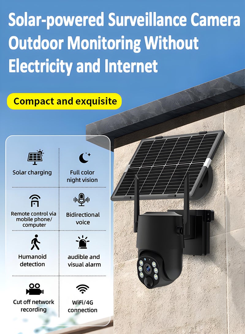 FUREUL 4MP Wireless Solar Camera Security Camera Outdoor Surveillance Camera CCTV Camera 4K HD Waterproof IP65 340 Pan Rotation High Precision PIR Cam Surveillance Camera Built in Battery Outdoor Monitoring without Electricity and Internet - Black, WIFI (Package with 64GB TF Card) - Image 2