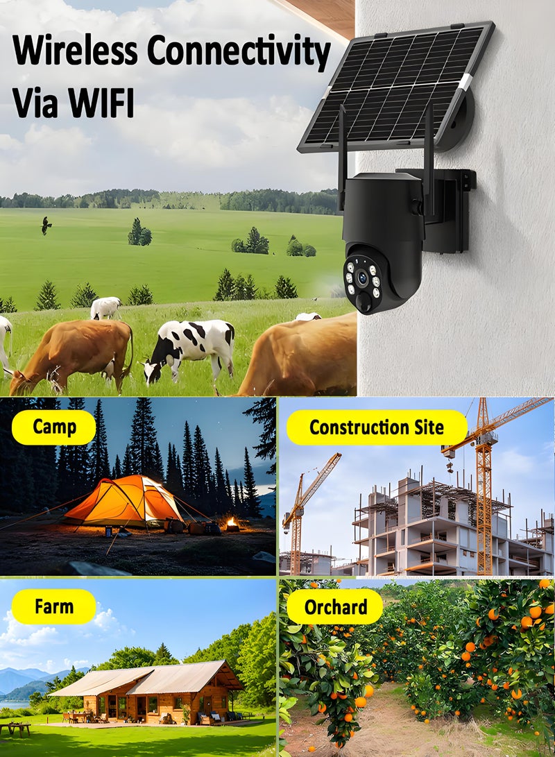 FUREUL 4MP Wireless Solar Camera Security Camera Outdoor Surveillance Camera CCTV Camera 4K HD Waterproof IP65 340 Pan Rotation High Precision PIR Cam Surveillance Camera Built in Battery Outdoor Monitoring without Electricity and Internet - Black, WIFI (Package with 64GB TF Card) - Image 4