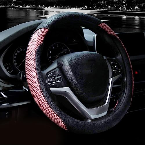 Valleycomfy Steering Wheel Cover with Microfiber Leather for Car Truck SUV 15 inch Pink