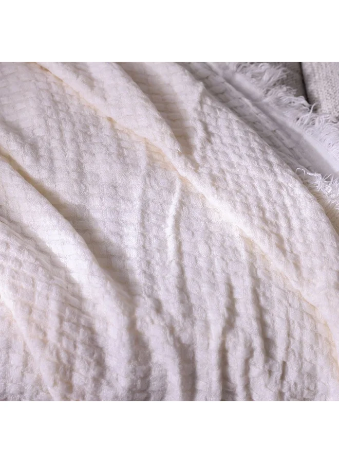 دانوب هوم Ss24 Kosmo Blanket Lightweight Blanket for Living Room Bedroom Bed Couch Chair Sofa Suitable for All Season White  152X203Cm