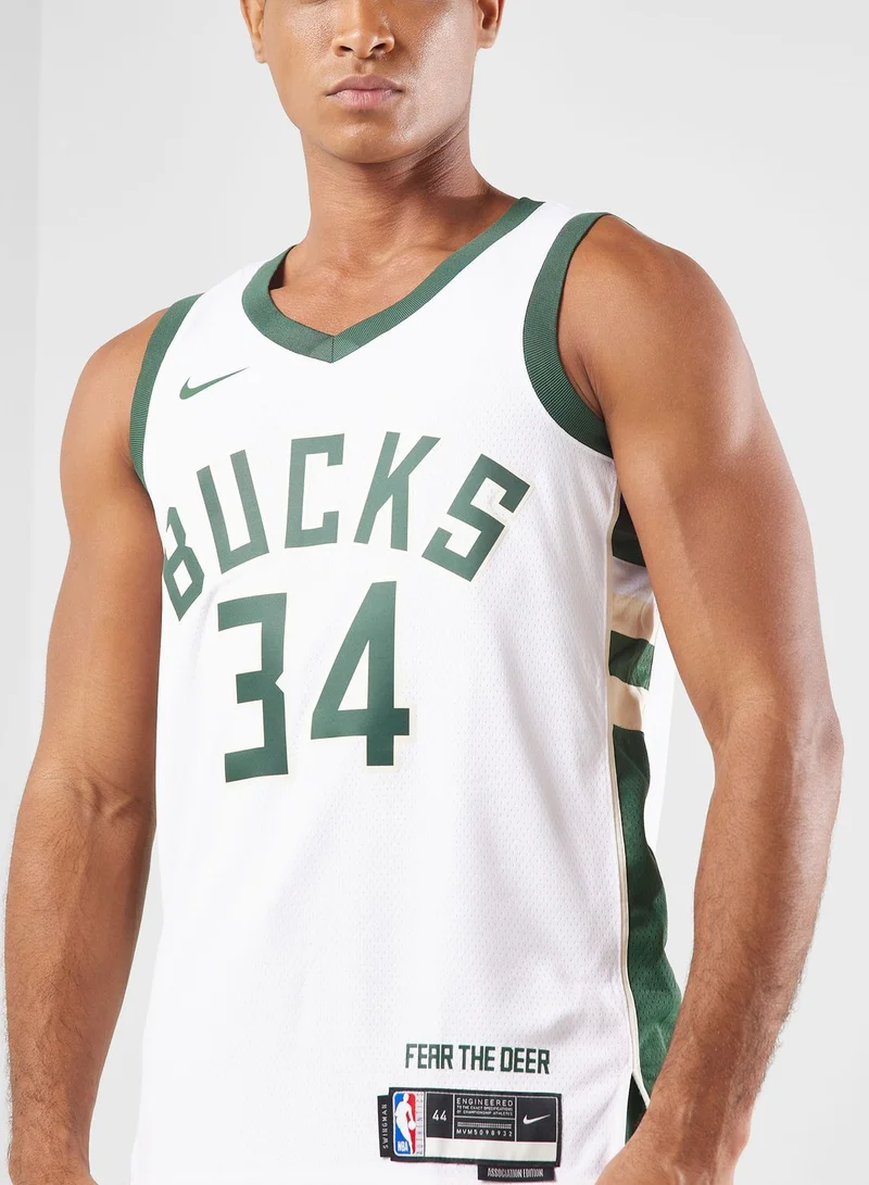 Nike White Milwaukee Bucks Dri-Fit Swimming Jersey for Men | Best Price UAE