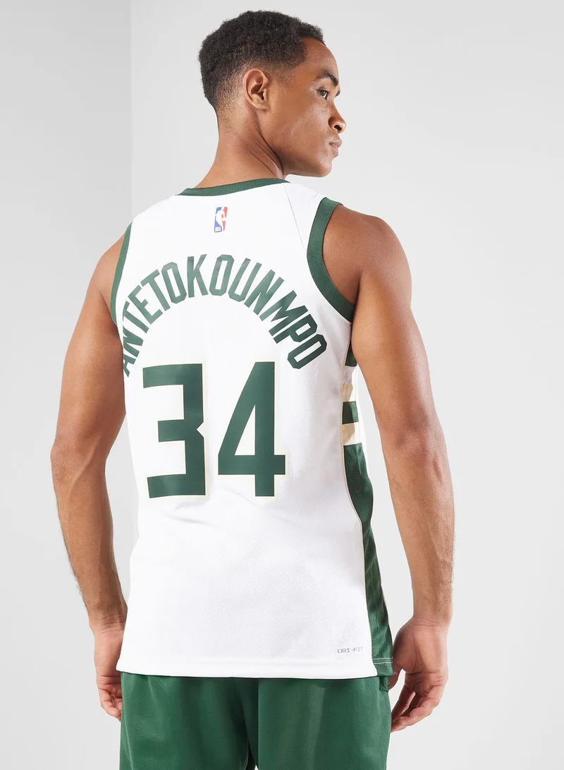 Nike White Milwaukee Bucks Dri-Fit Swimming Jersey for Men | Best Price UAE