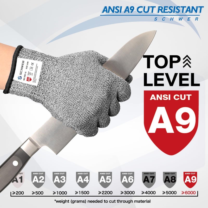 Schwer SlicePro ANSI A9 Cut Resistant Gloves, Food Grade Cutting Glove for Kitchen Food Prep, Mandoline Gloves for Meat Cutting, Oyster Shucking, Fish Fillet Processing, PR1501-G, L - Image 2